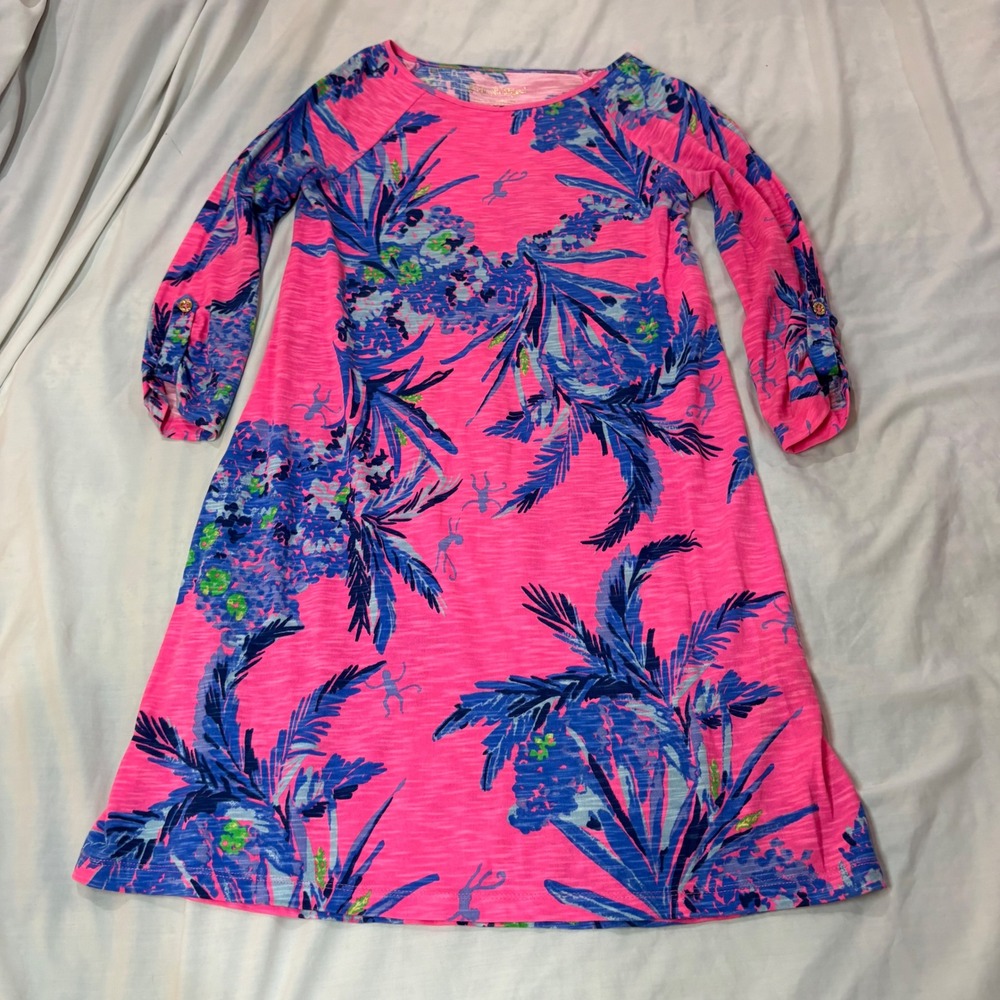 Lilly Pulitzer Pink Monkey Trouble Tropical Slub Jersey T-Shirt Dress XXS